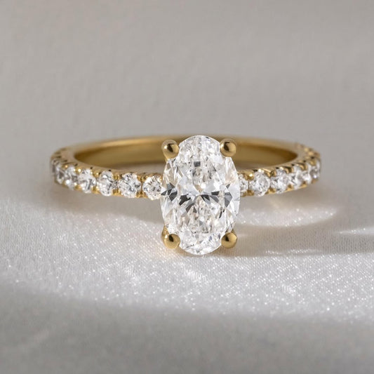 1.2 CT Oval E/VS2 CVD Diamond Pave Style Engagement Ring