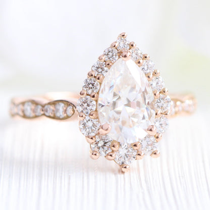 Zoey- 2.0 CT Pear Moissanite Halo & Pave Bridal Ring Set
