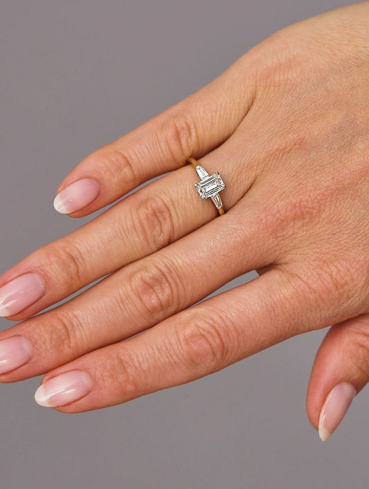 Kaleb- 1.20 CT Emerald Three Stone Style Moissanite Ring