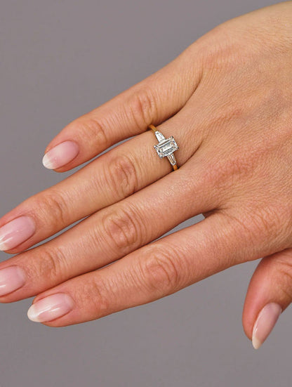 Kaleb- 1.20 CT Emerald Three Stone Style Moissanite Ring