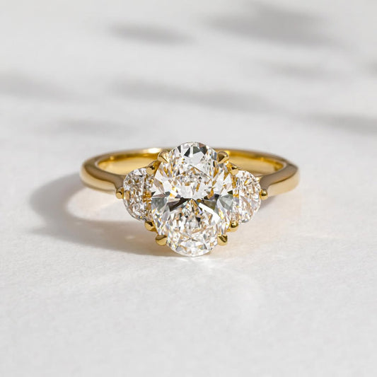 1.90 CT Oval E/VS1 CVD Diamond Three Stone Style Engagement Ring