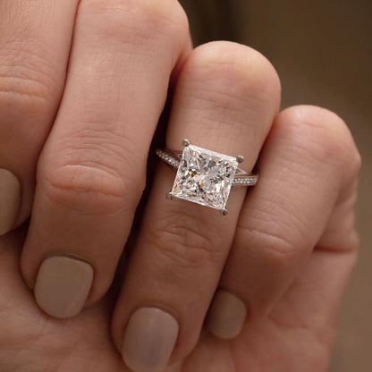 3.60 CT Princess F/VS2 CVD Diamond Pave Style Engagement Ring