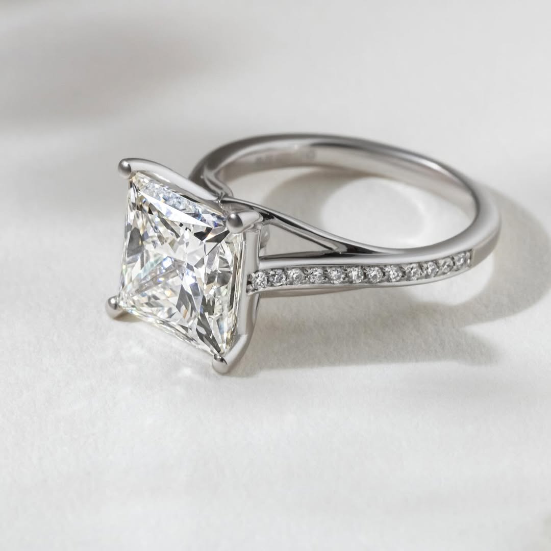 3.60 CT Princess F/VS2 CVD Diamond Pave Style Engagement Ring