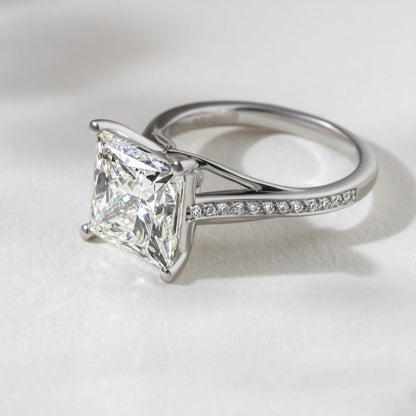 3.60 CT Princess F/VS2 CVD Diamond Pave Style Engagement Ring