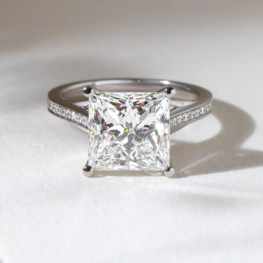 3.60 CT Princess F/VS2 CVD Diamond Pave Style Engagement Ring