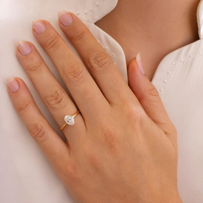 1.0 CT Oval F/VS2 CVD Diamond Hidden Halo Style Engagement Ring