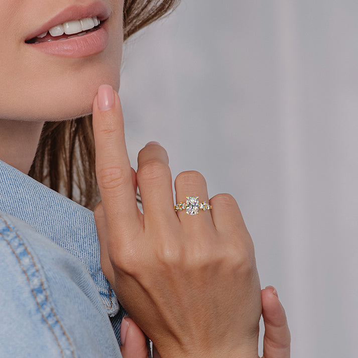 Crystal- 2.20 CT Radiant Cluster Moissanite Ring
