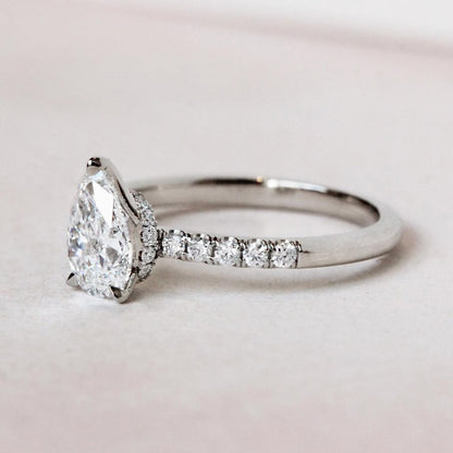 1.0 CT Pear E/VS1 CVD Diamond Pave Style Engagement Ring