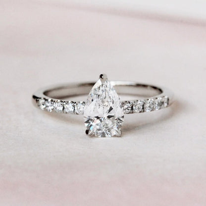 1.0 CT Pear E/VS1 CVD Diamond Pave Style Engagement Ring