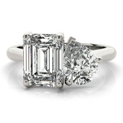 Hilda- 2.0 CT Emerald & Pear Two Stone Style  Moissanite Ring