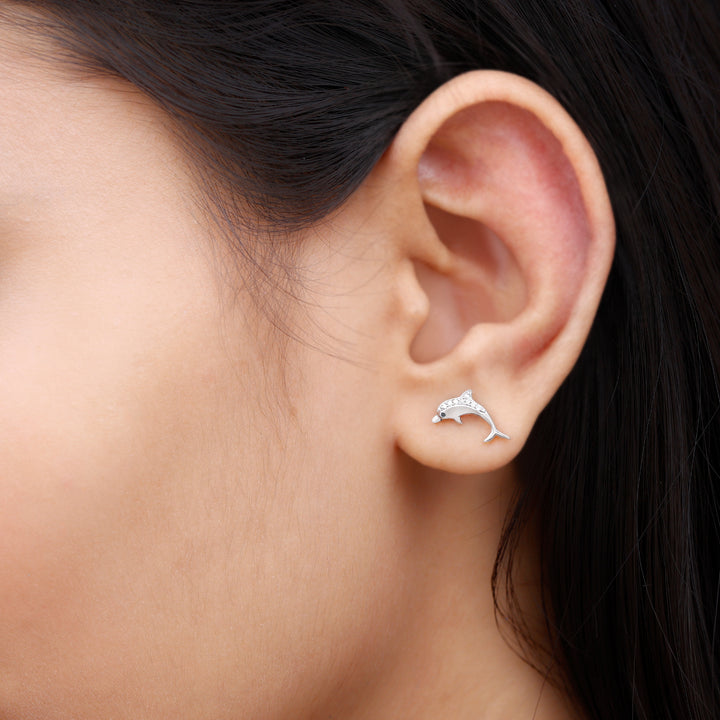 Ariel- 0.20TCW Round Dolphin Moissanite Earrings