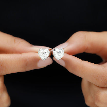 Clara- 2.0 TCW Heart Halo Moissanite Earrings