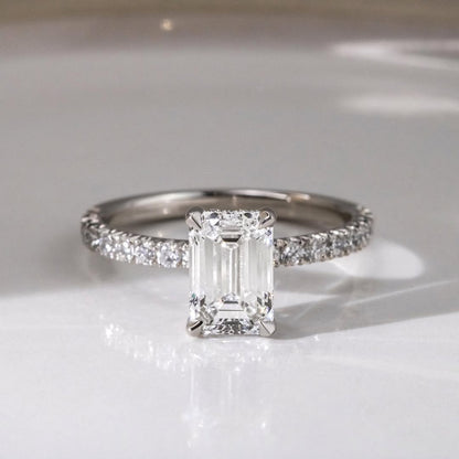 1.70 CT Emerald F/VS2 CVD Diamond Pave Style Engagement Ring