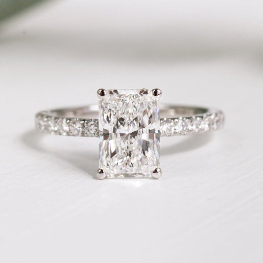 2.0 CT Radiant F/VS1 CVD Diamond Pave Style Engagement Ring