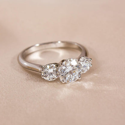 2.0 CT Round F/VS2 CVD Diamond Three Stone Style Engagement Ring
