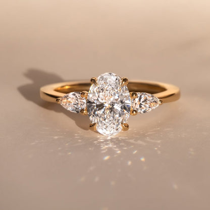 1.30 CT Oval E/VS1 CVD Diamond Three Stone Style Engagement Ring