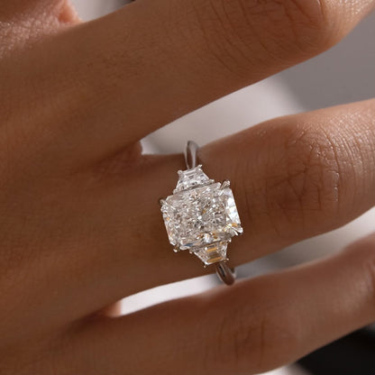 3.0 CT Radiant E/VVS1 CVD Diamond Three Stone Style Engagement Ring