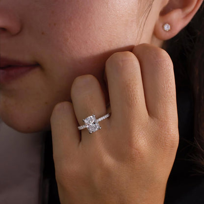 1.80 CT Cushion E/VVS2 CVD Diamond Pave Style Engagement Ring