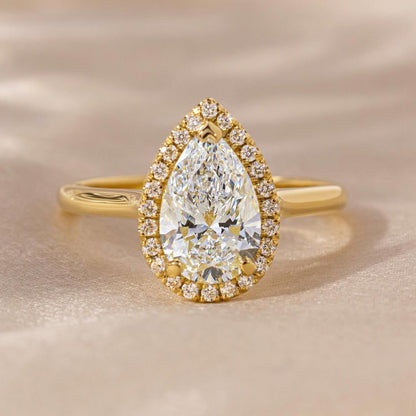1.5 CT Pear E/VVS2 CVD Diamond Halo Style Engagement Ring
