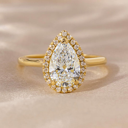 1.5 CT Pear E/VVS2 CVD Diamond Halo Style Engagement Ring