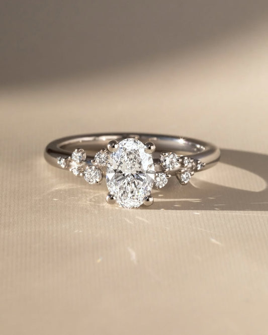 1.0 CT Oval D/VS1 CVD Diamond Cluster Style Engagement Ring