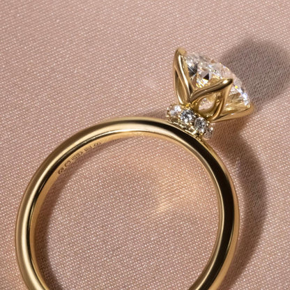 2.0 CT Oval E/VS2 CVD Diamond Hidden Halo Style Engagement Ring