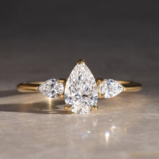 1.2 CT Pear E/VS2 CVD Diamond Three Stone Style Engagement Ring