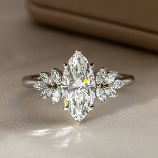 2.0 CT Marquise E/VVS2 CVD Diamond Cluster Style Engagement Ring