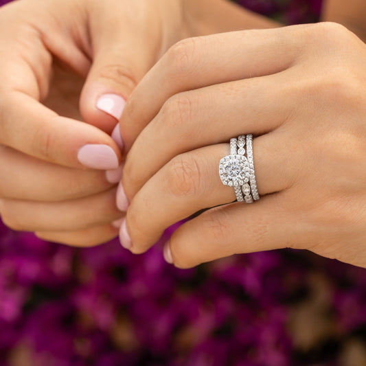 Sophie- 1.50 CT Round Moissanite Halo & pave Bridal Ring Set