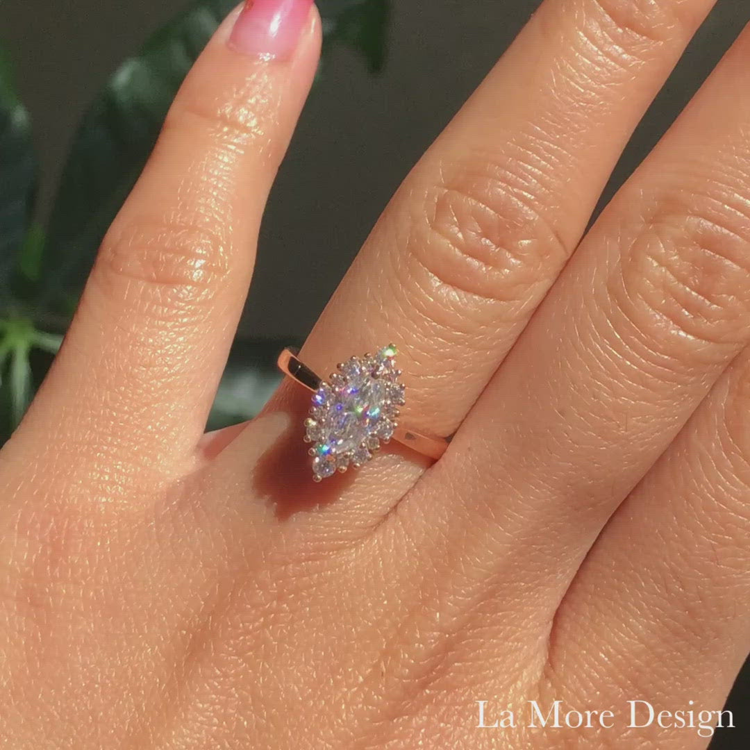 Ruby- 2.0 CT Marquise Moissanite Halo Bridal Ring Set