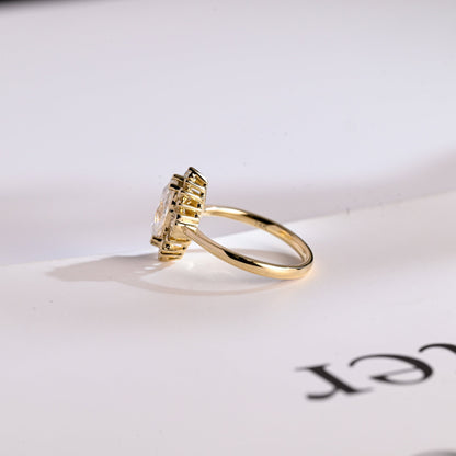 2.0 CT Marquise Cut Cluster Solitaire Moissanite Engagement Ring