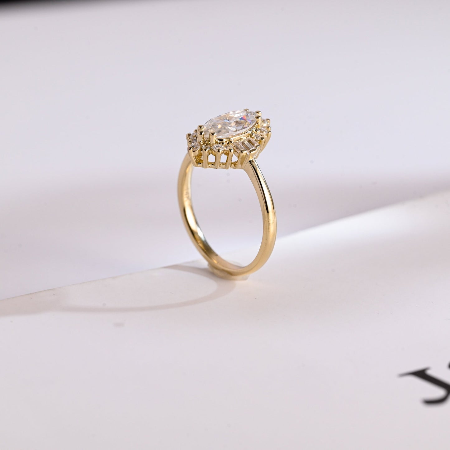 2.0 CT Marquise Cut Cluster Solitaire Moissanite Engagement Ring