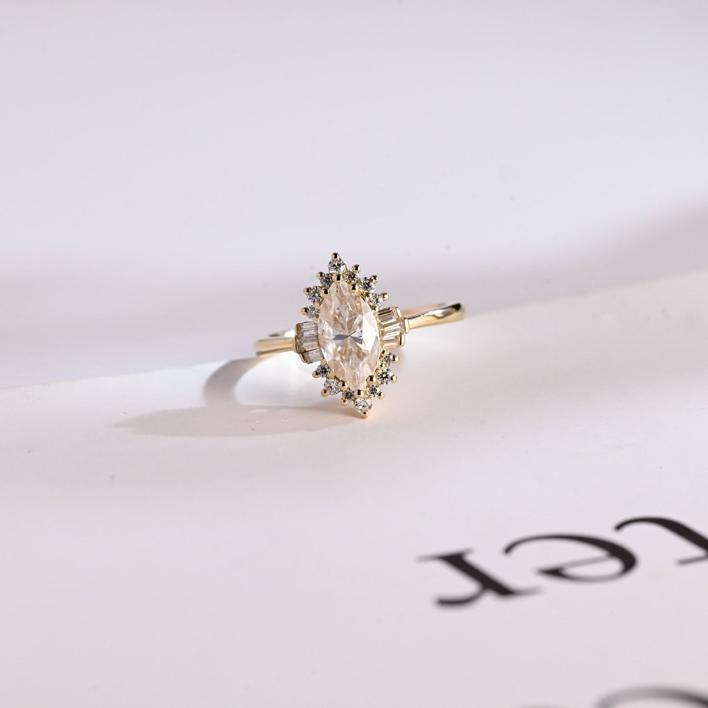 2.0 CT Marquise Cut Cluster Solitaire Moissanite Engagement Ring