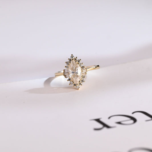 2.0 CT Marquise Cut Cluster Solitaire Moissanite Engagement Ring