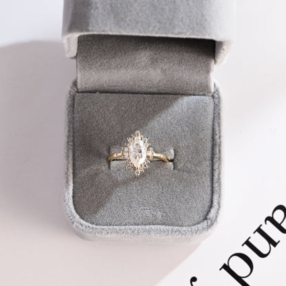 2.0 CT Marquise Cut Cluster Solitaire Moissanite Engagement Ring
