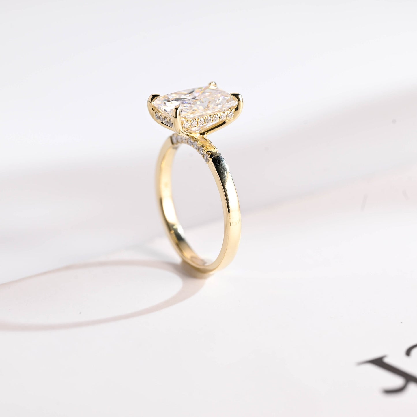 3.5 CT Radiant Cut Hidden Halo Moissanite Engagement Ring