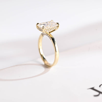 3.5 CT Radiant Cut Hidden Halo Moissanite Engagement Ring