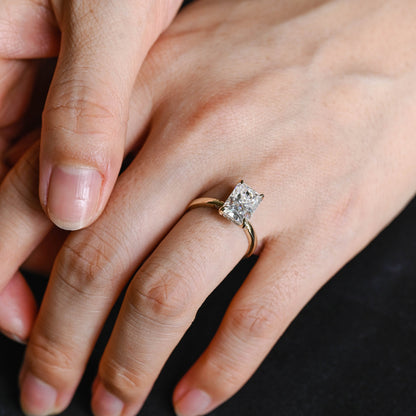3.5 CT Radiant Cut Hidden Halo Moissanite Engagement Ring