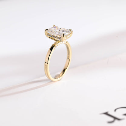 3.5 CT Radiant Cut Hidden Halo Moissanite Engagement Ring