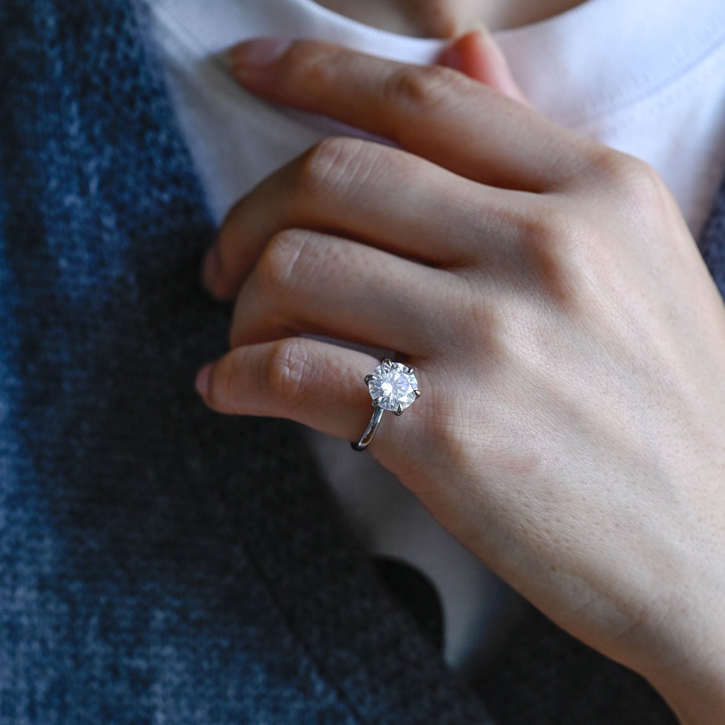 3.5 CT Round Cut Solitaire Moissanite Engagement Ring