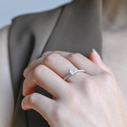 1.5 CT Emerald Cut Pave Moissanite Engagement Ring