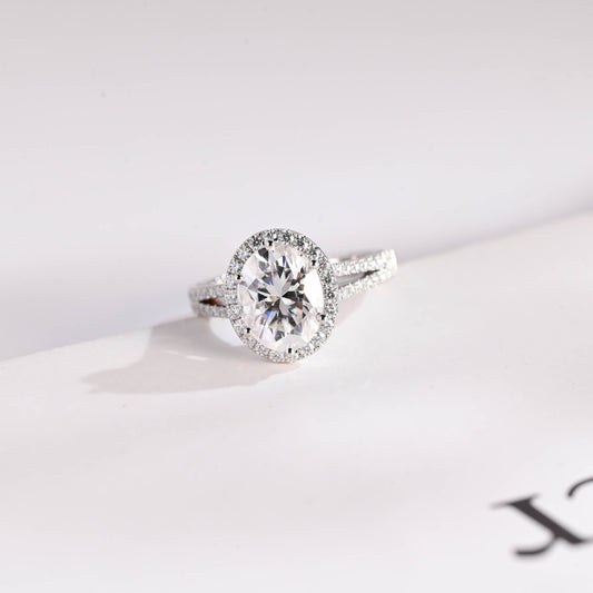 3.5 CT Oval Cut Halo Moissanite Engagement Ring