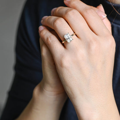 3.5 CT Radiant Cut Hidden Halo Moissanite Engagement Ring