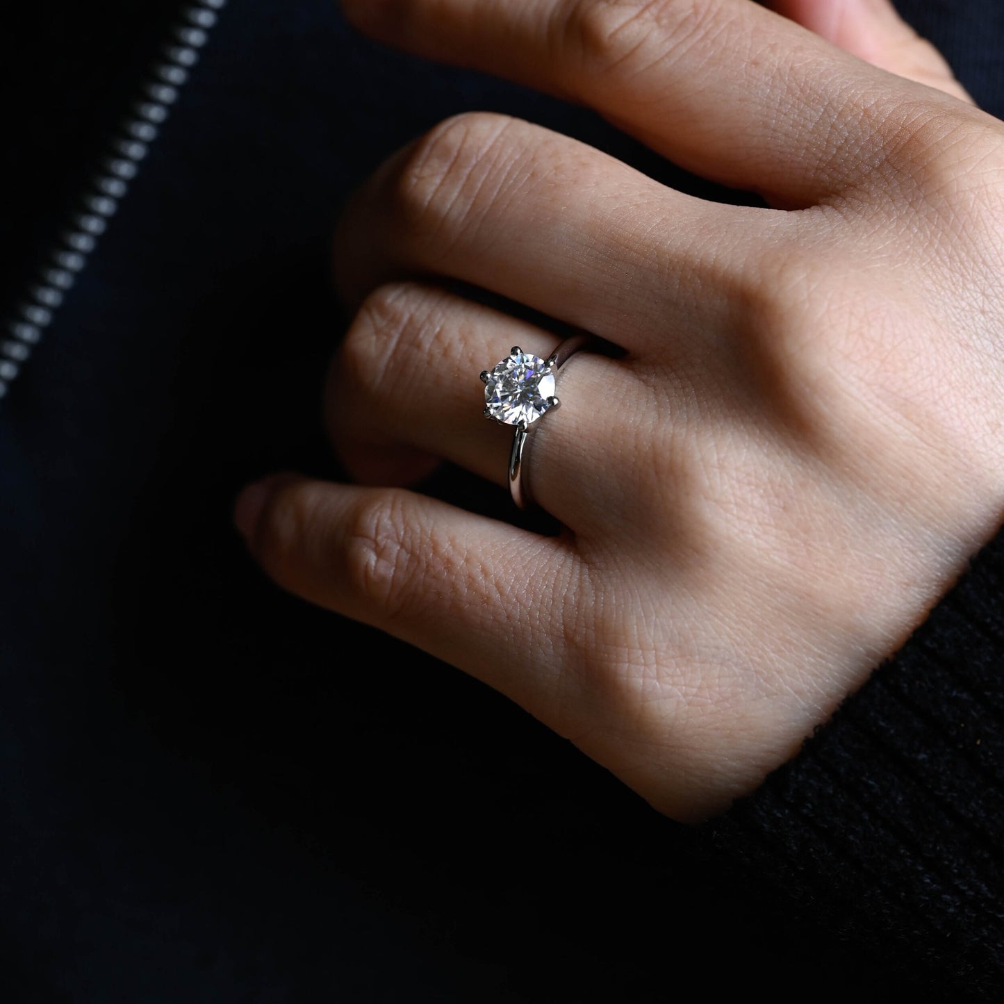 2.0 CT Round Cut Solitaire Moissanite Engagement Ring
