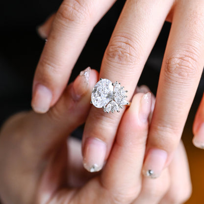 4.5 CT Oval Cut Cluster Moissanite Engagement Ring