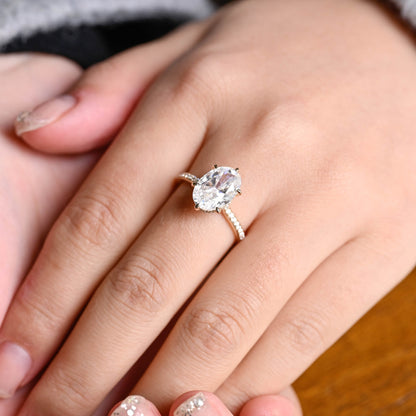 4.5 CT Oval Cut Hidden Halo Moissanite Engagement Ring