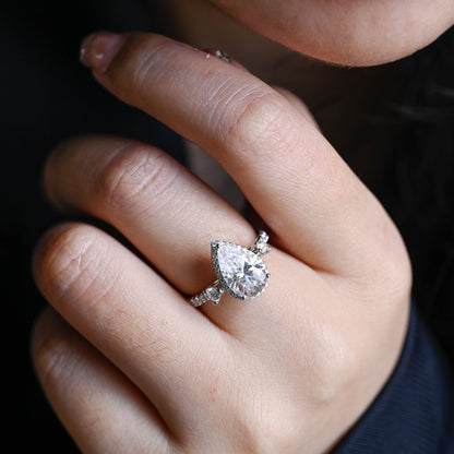 4.0 CT Pear Cut Halo Moissanite Engagement Ring
