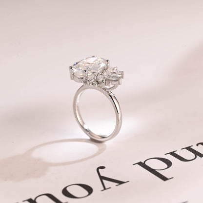 4.5 CT Oval Cut Cluster Moissanite Engagement Ring