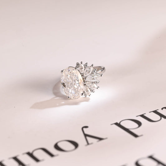 4.5 CT Oval Cut Cluster Moissanite Engagement Ring