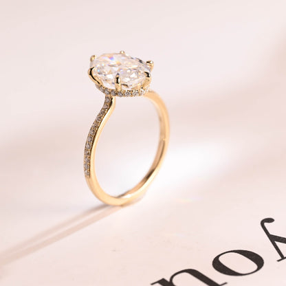 4.5 CT Oval Cut Hidden Halo Moissanite Engagement Ring